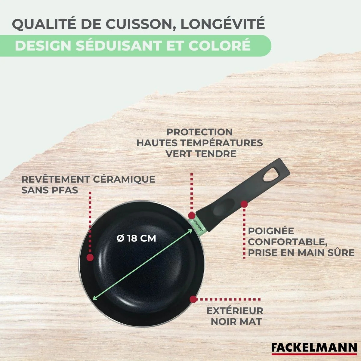 Casserole 18 cm aluminium revêtement céramique antiadhésif sans PFAS Fackelmann Brandao