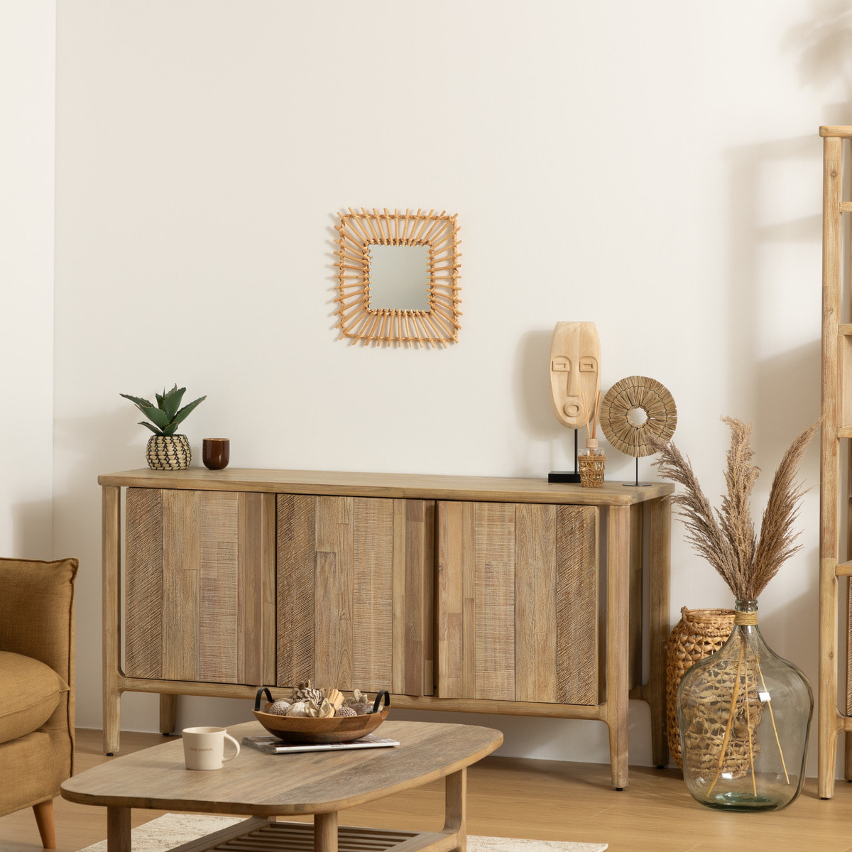 Miroir rotin 40x40cm