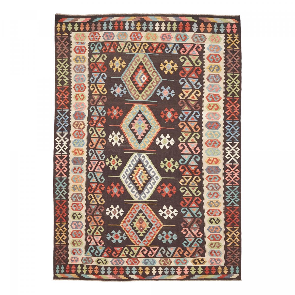 Tapis kilim au motif ethnique, tissé plat en laine, UMENO