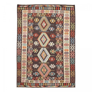 Tapis kilim au motif ethnique, tissé plat en laine, UMENO