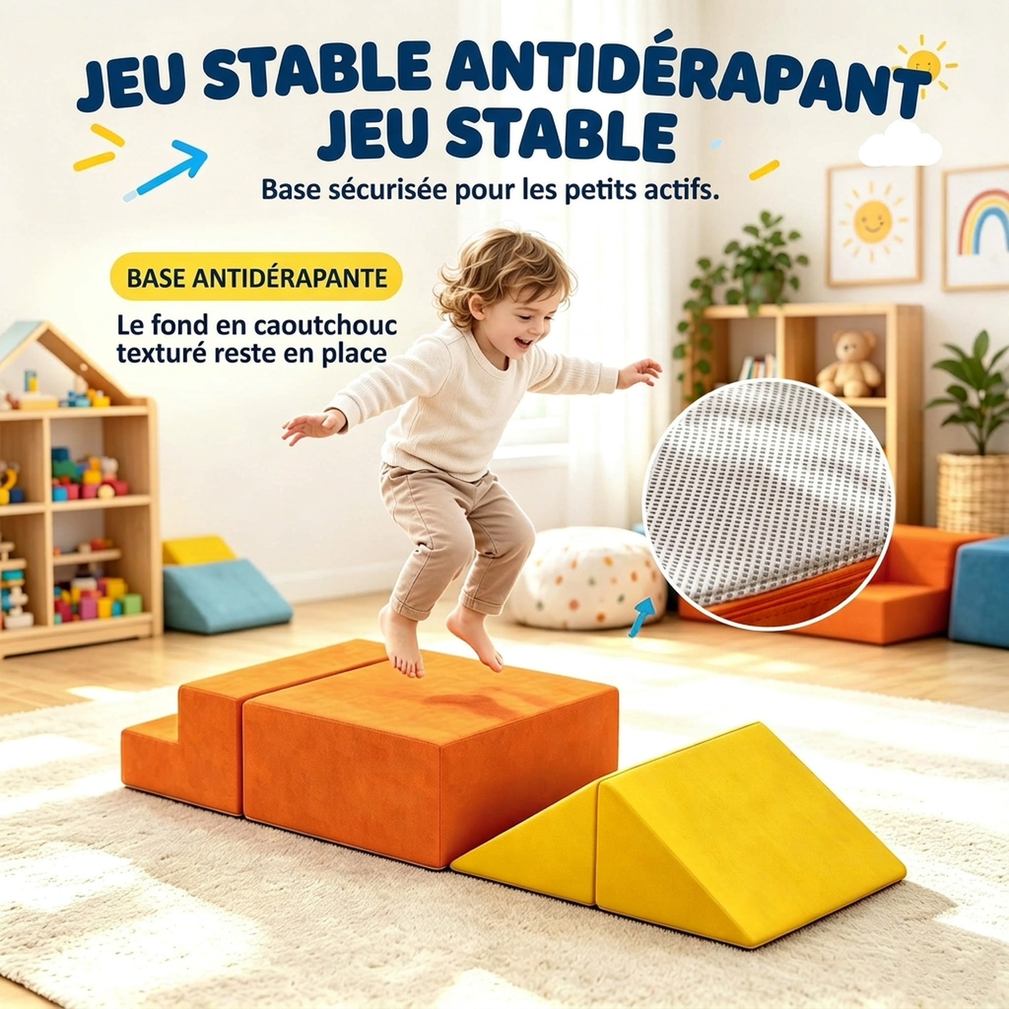Parcours motricité 5 pièces variées tissu velours multicolore