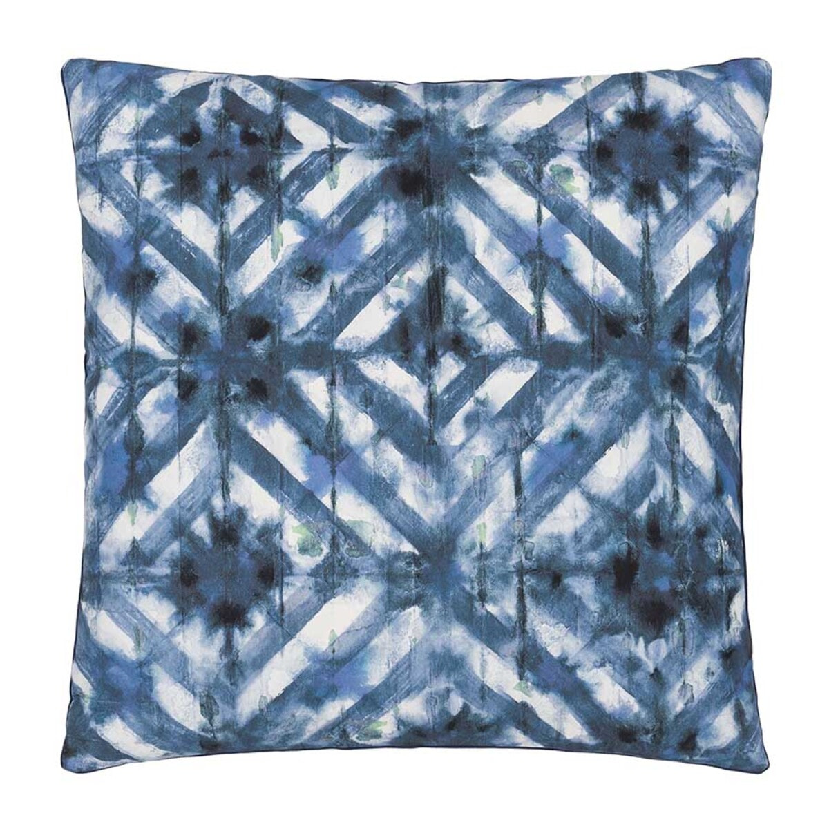 Housse de coussin imprimée en gabardine de coton, PARQUET BATIK INDIGO, Bleu indigo