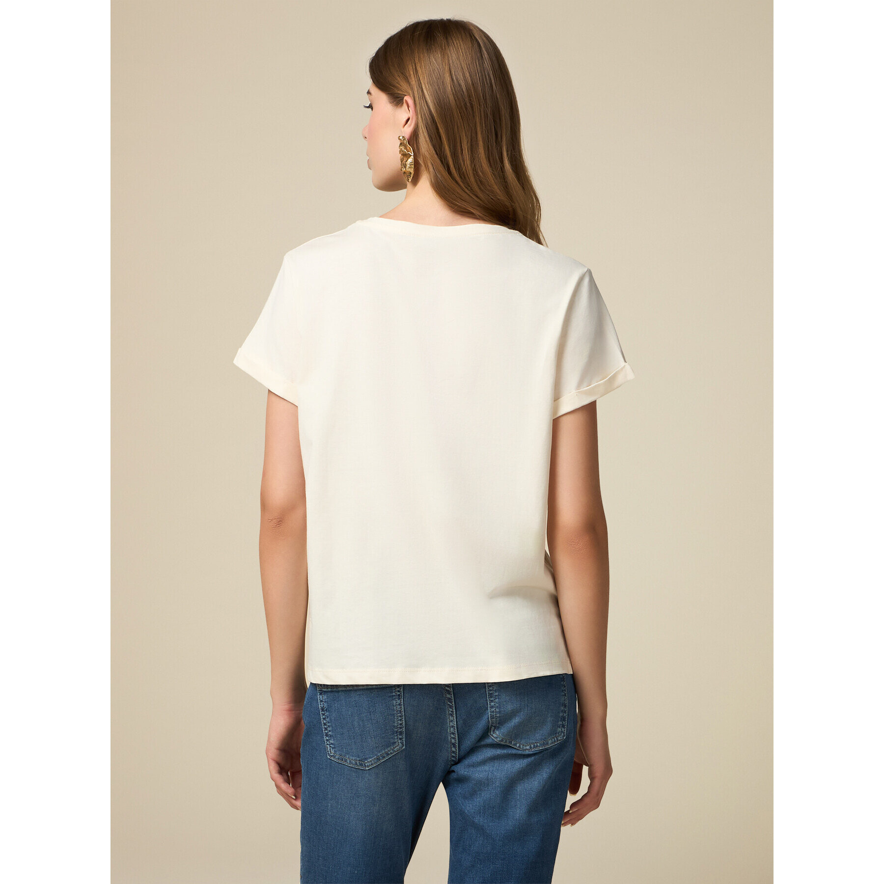 Oltre - Camiseta de letras con abalorios - Beige