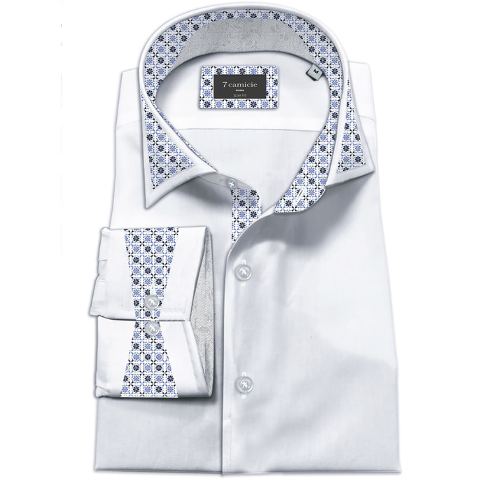 Camicia Uomo Italiano Slim Satin Unito Bianco