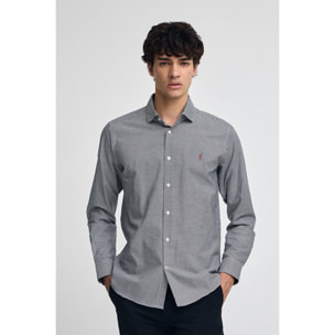 Camisa azul marina de corte slim y cuadros vichy con logo Rigby Go