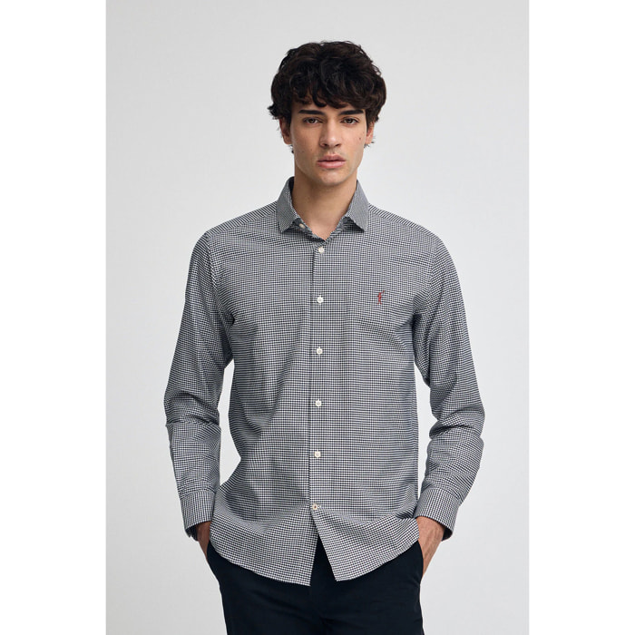 Camisa azul marina de corte slim y cuadros vichy con logo Rigby Go