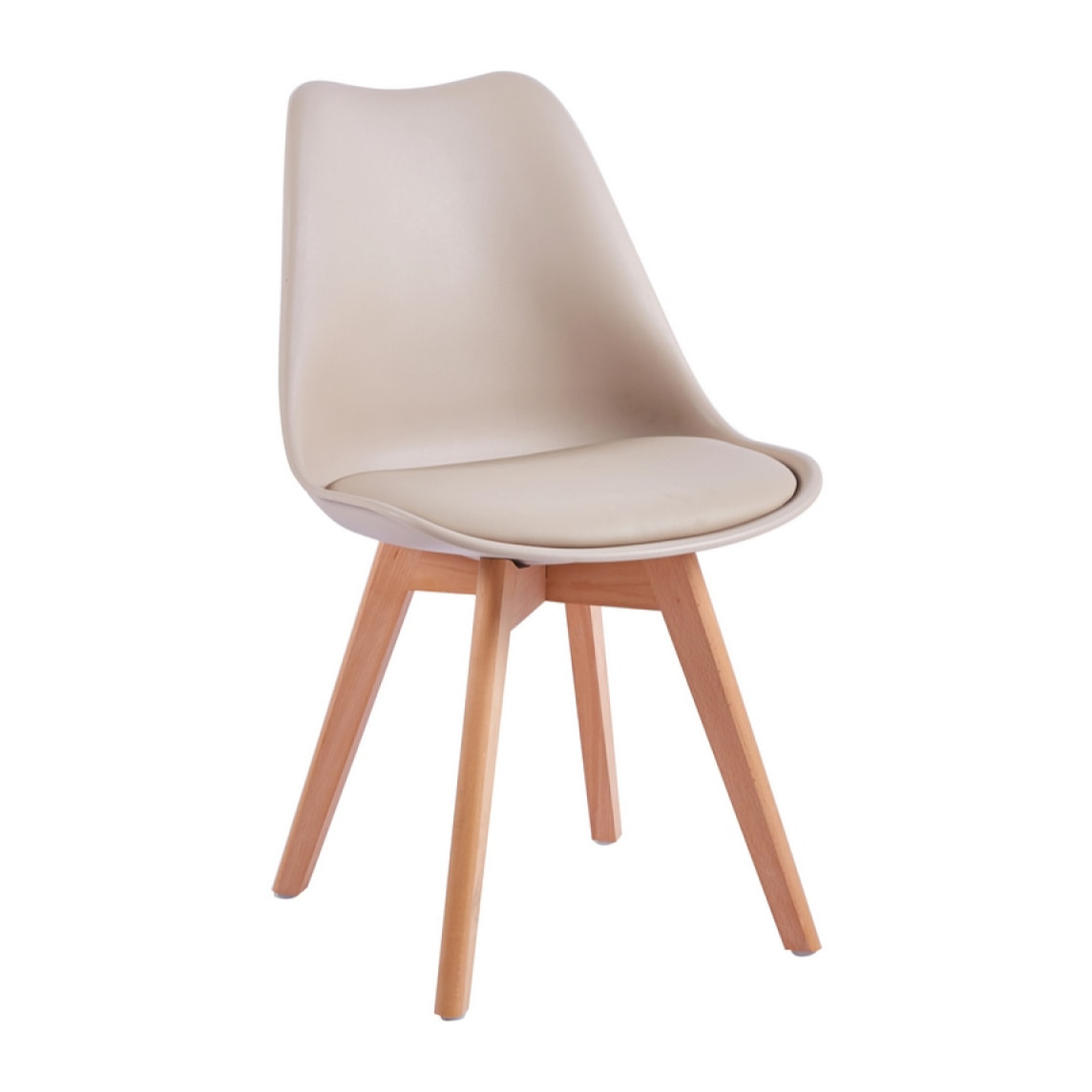 Set 4 sedie da pranzo con gambe legno e cuscino Beige - Candice