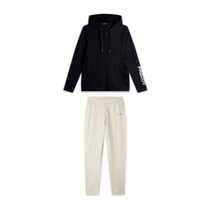 Tuta donna con zip, cappuccio e pantaloni con impuntura