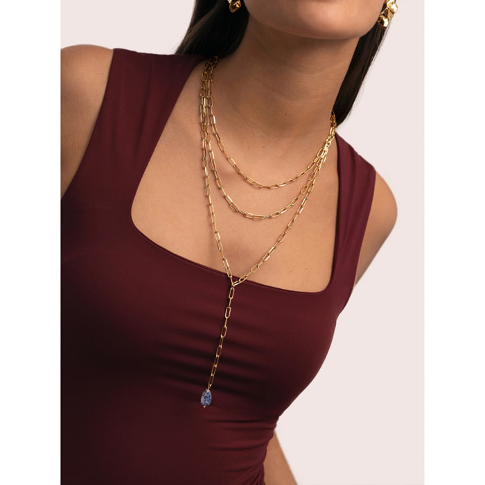 Collar Triple Chic Drop Acero Baño Oro