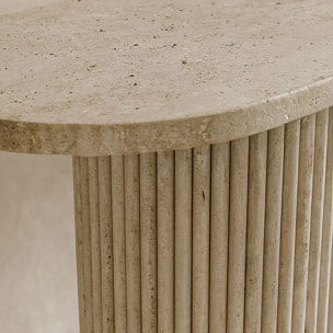 Console ovale en effet travertin et pied strié INAYA