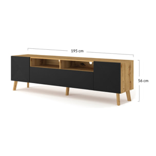 Velato - meuble tv - bois et noir - 195 cm - Bois / Noir