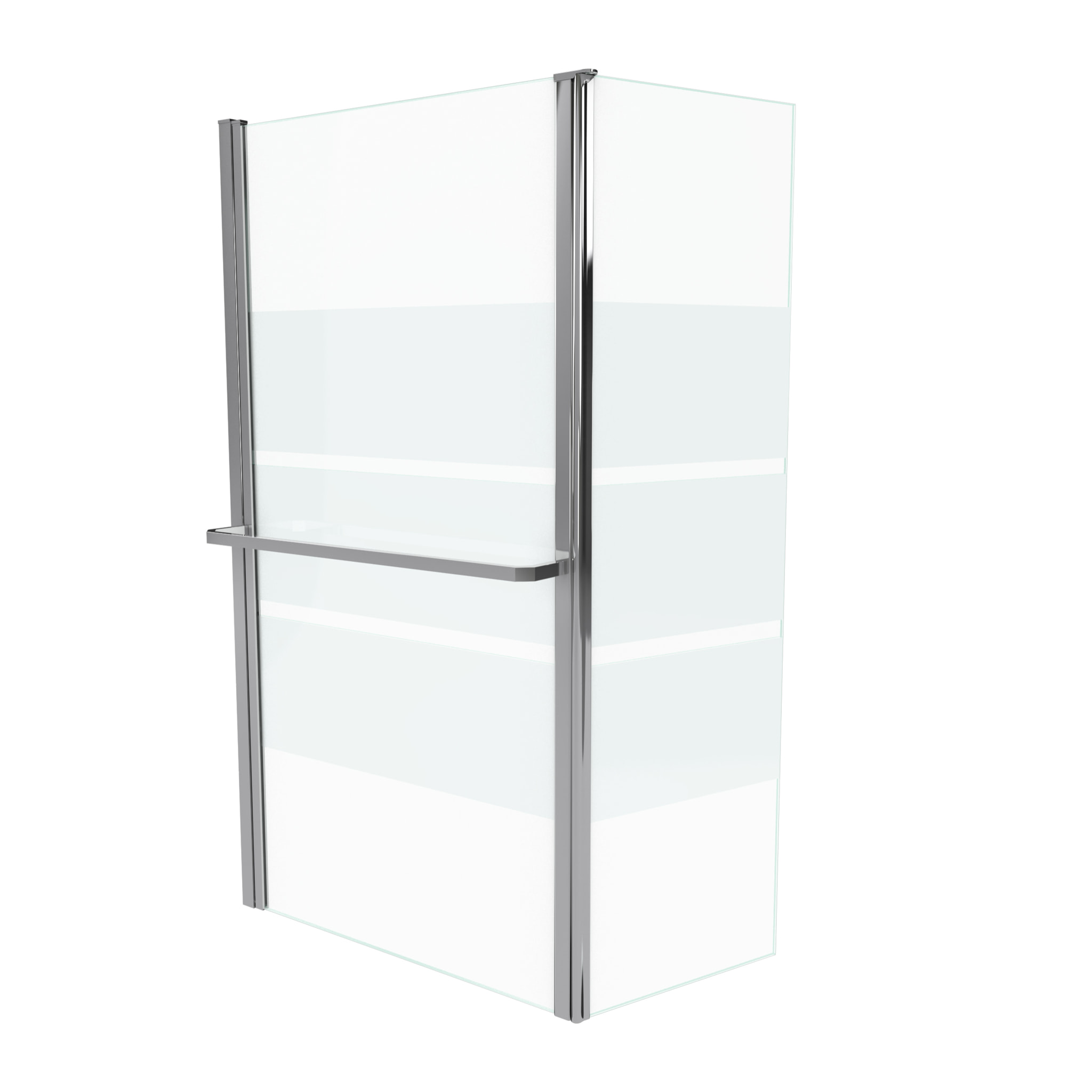 Pare baignoire + volet pivotant 130x105- Profile aluminium chrome et verre transparent bande depolie