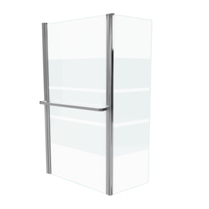 Pare baignoire + volet pivotant 130x105- Profile aluminium chrome et verre transparent bande depolie