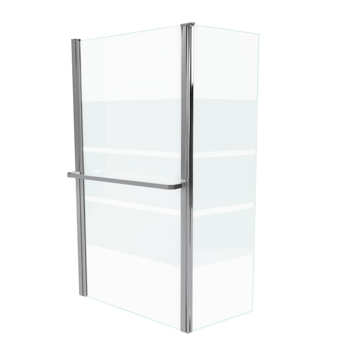 Pare baignoire + volet pivotant 130x105- Profile aluminium chrome et verre transparent bande depolie