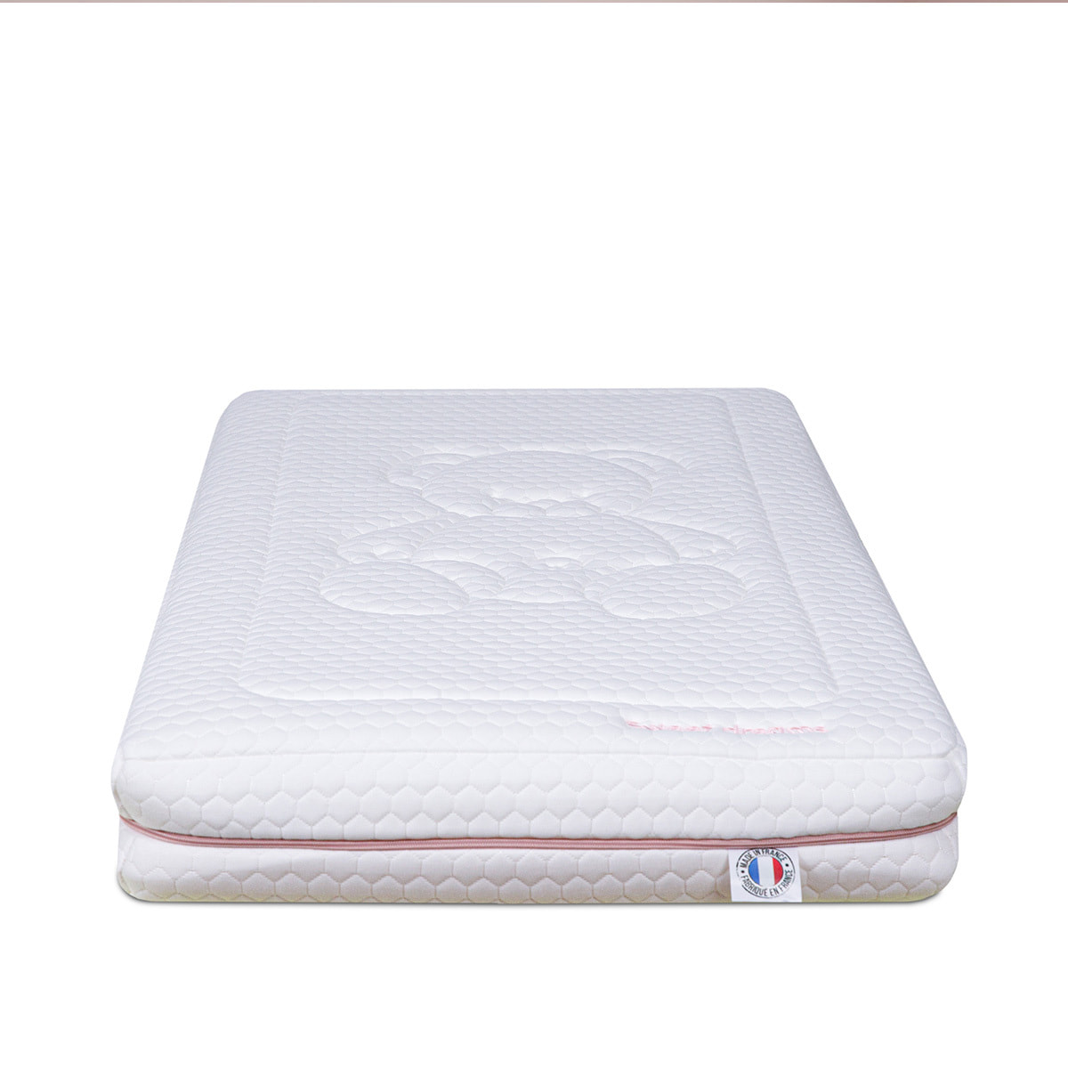 Matelas Enfant Ourson, glissière Rose, 14 cm, Mousse Haute Densité Supersoft, Déhoussable, Soutien Medium, Fabrication Française, CertiPUR Oeko-Tex