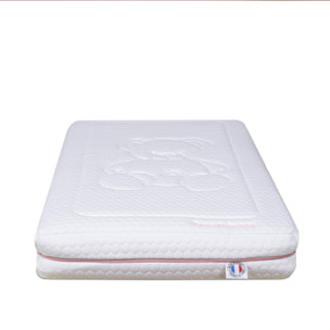 Matelas Enfant Ourson, glissière Rose, 14 cm, Mousse Haute Densité Supersoft, Déhoussable, Soutien Medium, Fabrication Française, CertiPUR Oeko-Tex