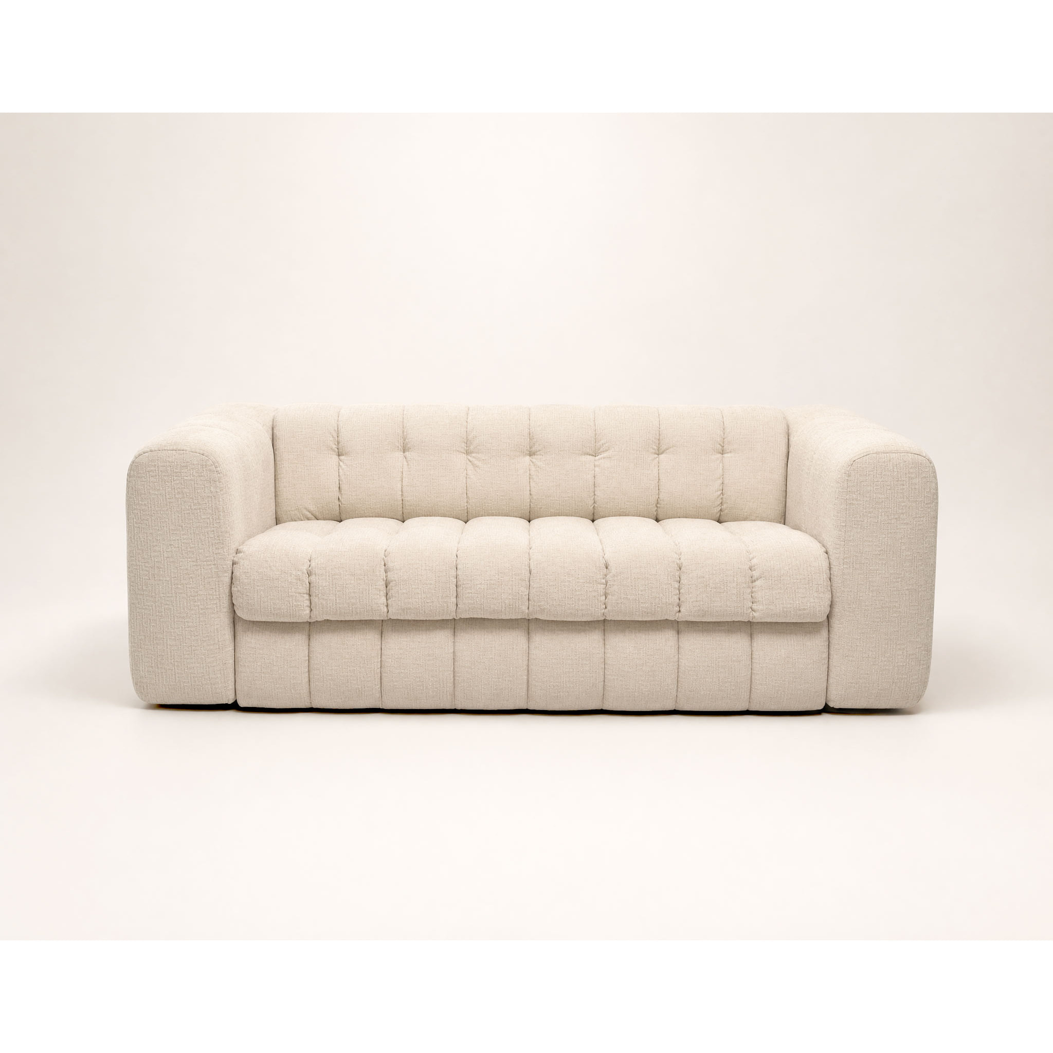 Violette - Canapé lit 3 places convertible express couchage quotidien 140 cm matelas 14 cm en velours gaufré - Beige