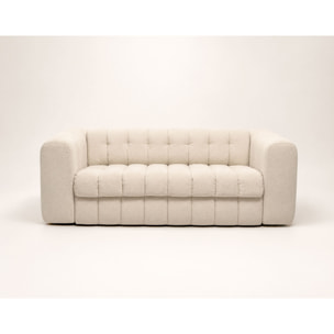 Violette - Canapé lit 3 places convertible express couchage quotidien 140 cm matelas 14 cm en velours gaufré - Beige