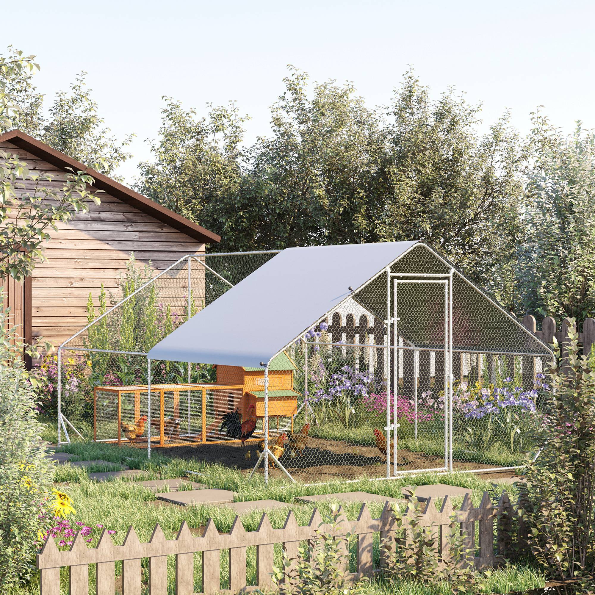 Enclos poulailler chenil 12 m² - parc grillagé dim. 4L x 3l x 2H m - espace couvert - acier galvanisé