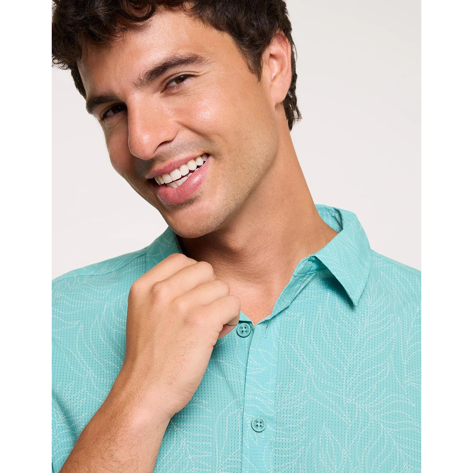 Camisa Estampado Tropical Turquesa - Furami