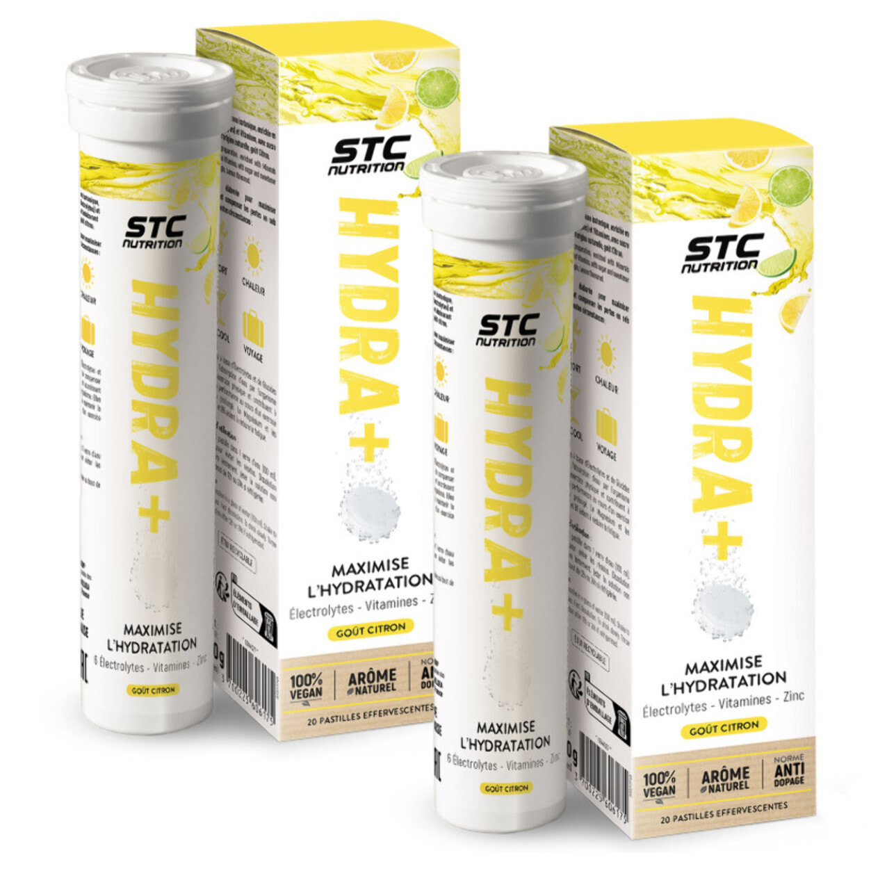 STC NUTRITION - Hydra+ - Préparation pour boisson isotonique à base d'Électrolytes, Vitamines, sucre et édulcorant naturels - Optimise l'hydratation - Citron - Lot de 2
