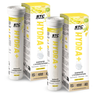 STC NUTRITION - Hydra+ - Préparation pour boisson isotonique à base d'Électrolytes, Vitamines, sucre et édulcorant naturels - Optimise l'hydratation - Citron - Lot de 2