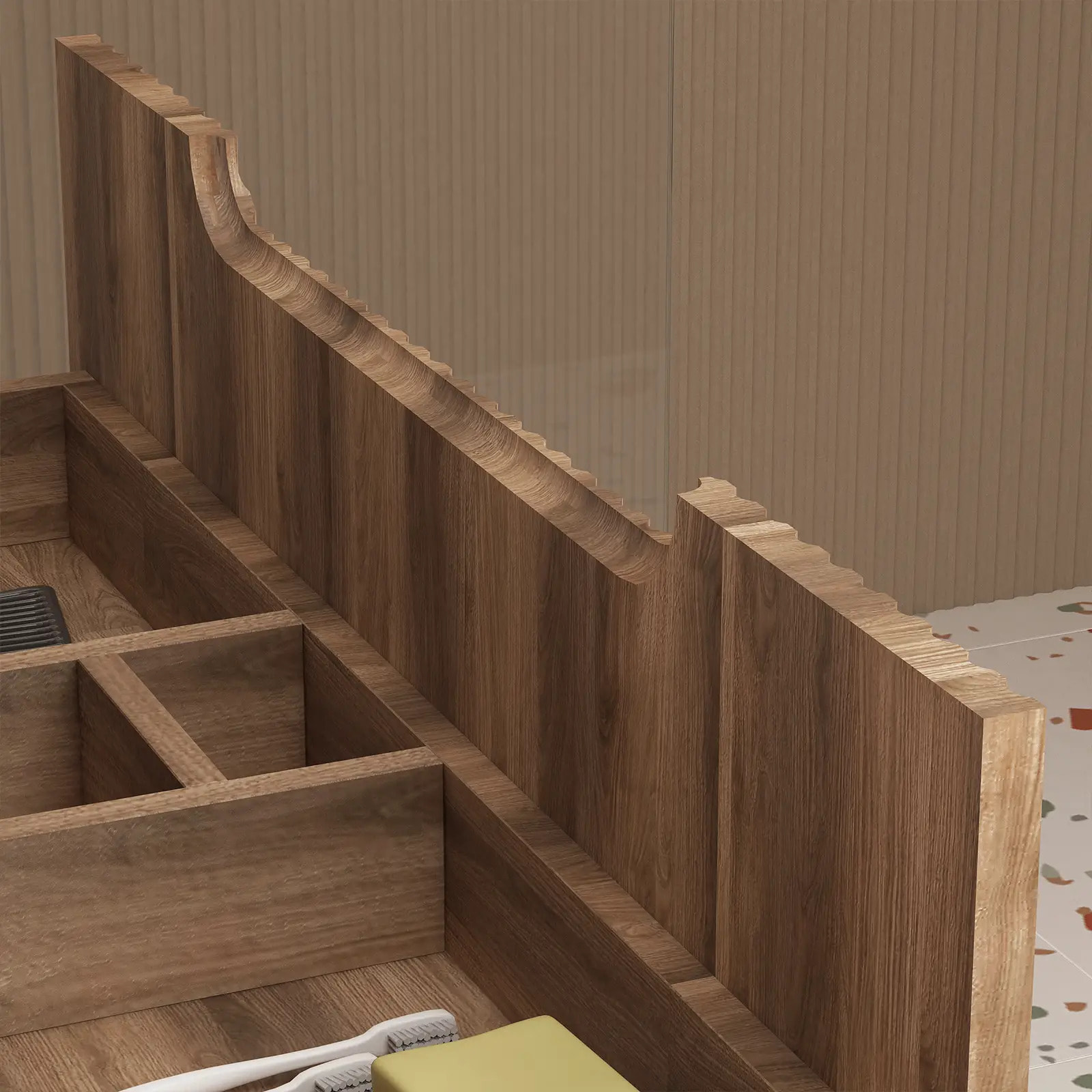 Meuble de Salle de Bains LEON 80cm Decor Bois - 2 Tiroirs en MDF Ondules - Vasque Ronde 36cm