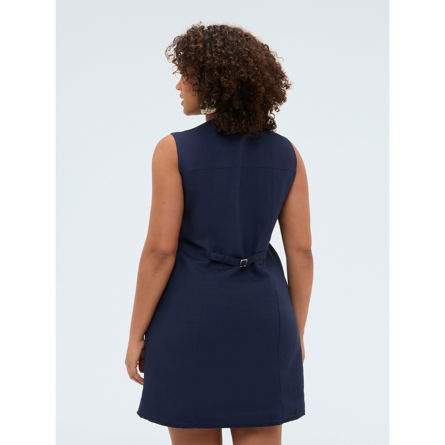 Fiorella Rubino - Vestido camisero en mezcla de lino y viscosa - Azul