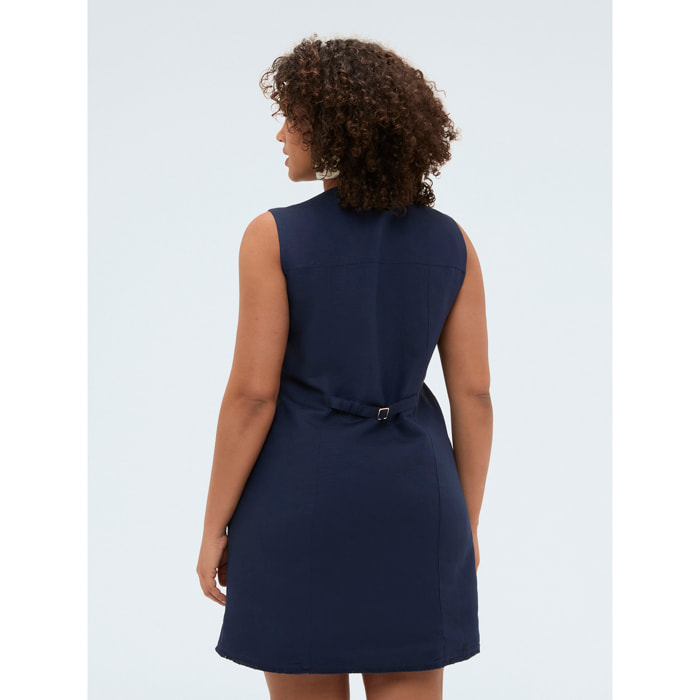 Fiorella Rubino - Vestido camisero en mezcla de lino y viscosa - Azul