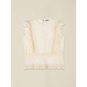 Oltre - Top in tulle ricamato see-through - Bianco