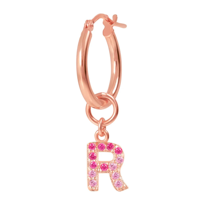 Orecchino a Cerchio con Ciondolo Lettera R in Pavé di Cubic Zirconia Blu