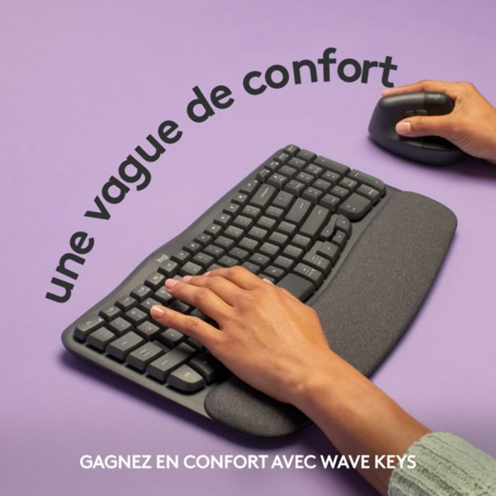 Clavier sans fil LOGITECH Wave Keys ergonomique +  repose poignets