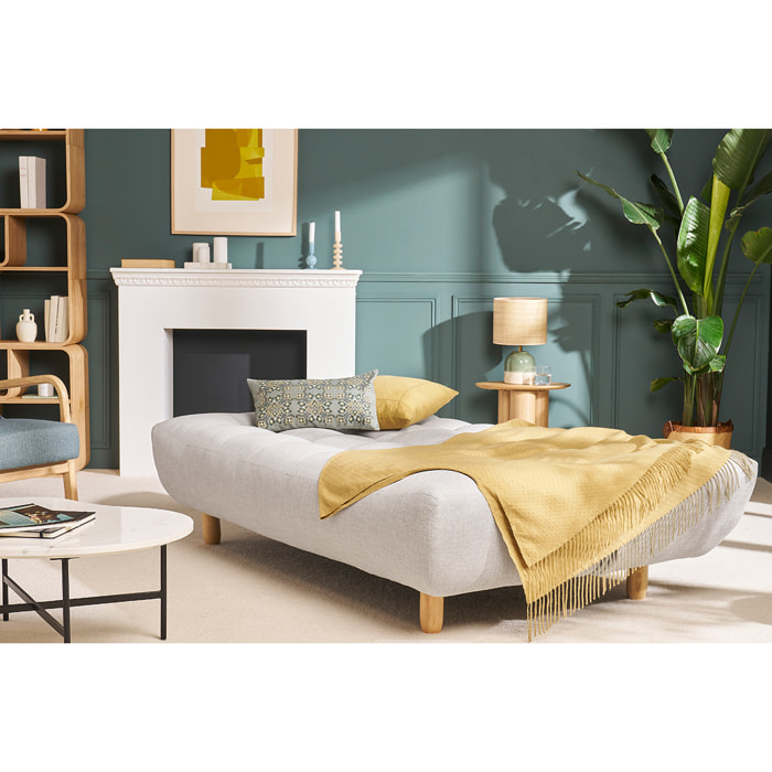 Canapé convertible scandinave 3 places en tissu gris clair et bois clair YUMI