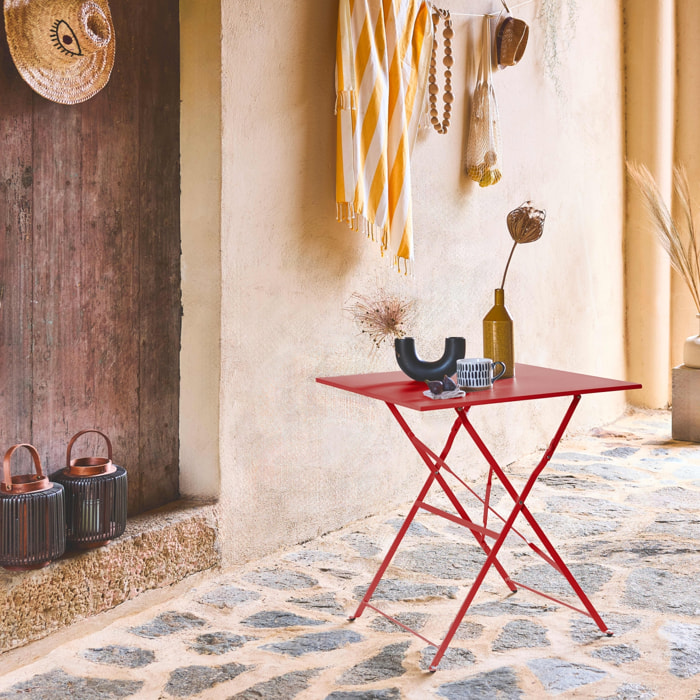 Table jardin bistrot carrée pliable 70x70cm. 2 places en acier thermolaqué