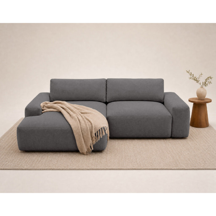 Tama - Canapé d'angle gauche 4 places convertible avec coffre en tissu - Gris