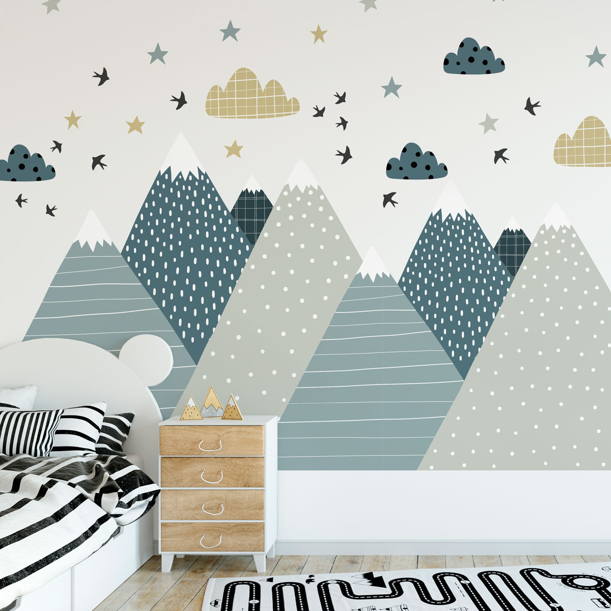 Stickers muraux enfants - Décoration chambre bébé - Autocollant Sticker mural géant enfant montagnes scandinaves ALIKA