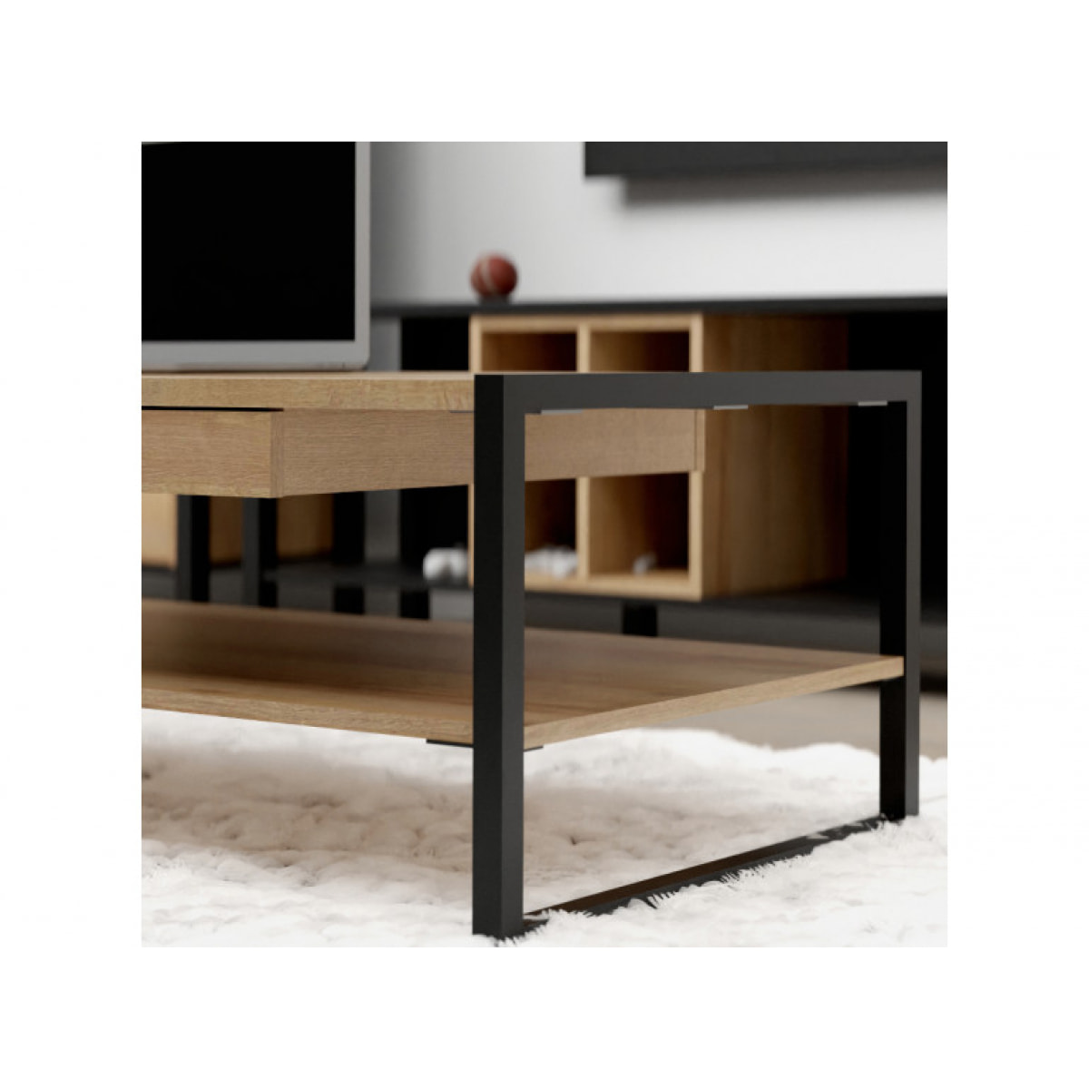 Table basse en bois effet chêne avec étagère - MIAMI