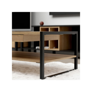 Table basse en bois effet chêne avec étagère - MIAMI