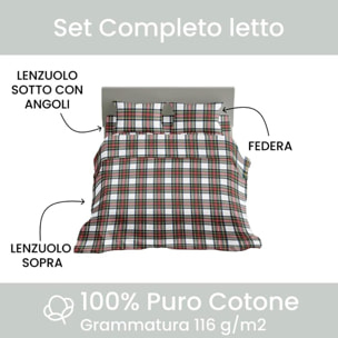 Intrecci - Completo Lenzuola Scozzese, Set Lenzuola e Federe in Puro Cotone, Una Piazza e Mezza