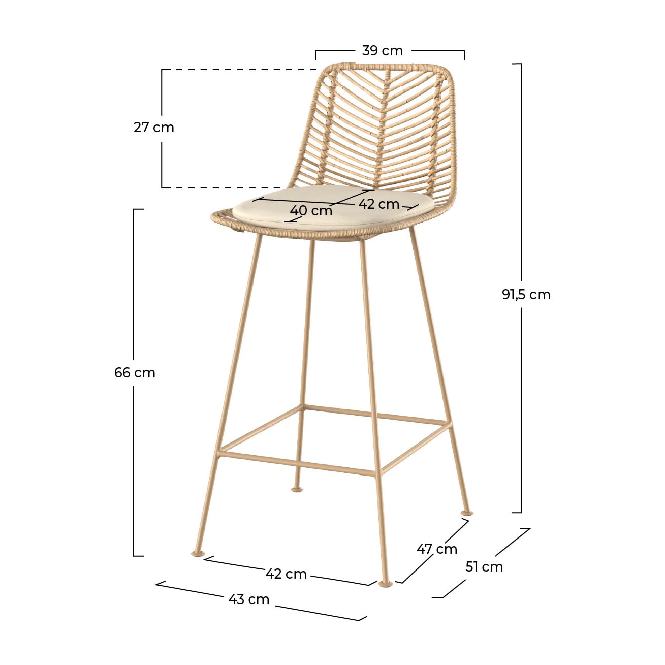 Lot de 2 chaises pour îlot central 66 cm en rotin naturel - Tamara