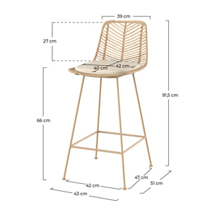 Lot de 2 chaises pour îlot central 66 cm en rotin naturel - Tamara
