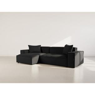 Atlas - Canapé d'angle réversible 4 places en velours texturé - Noir