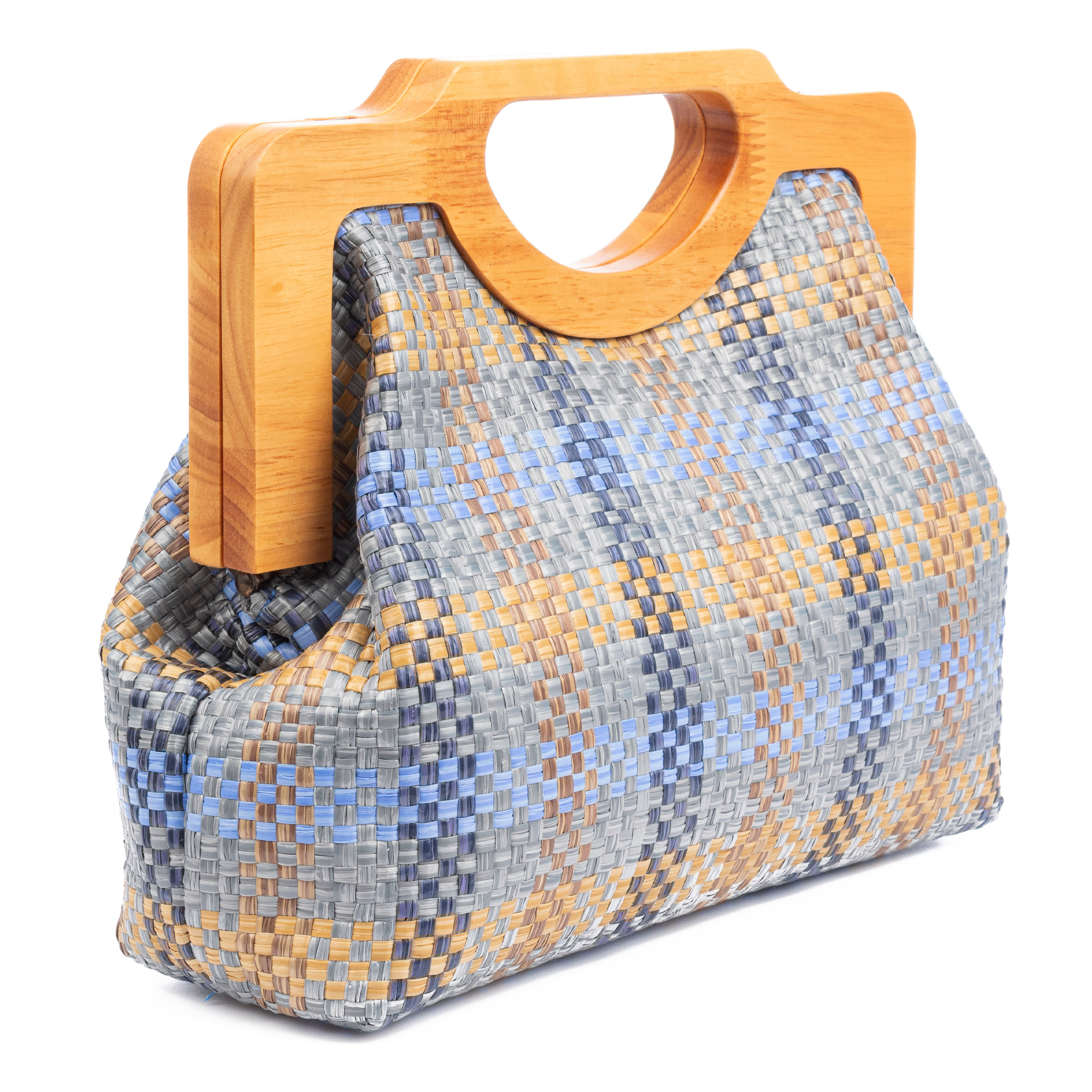 Bogna Bolso de mano Mujer. Fabricado en madera natural y rafia sintética entrelazada.