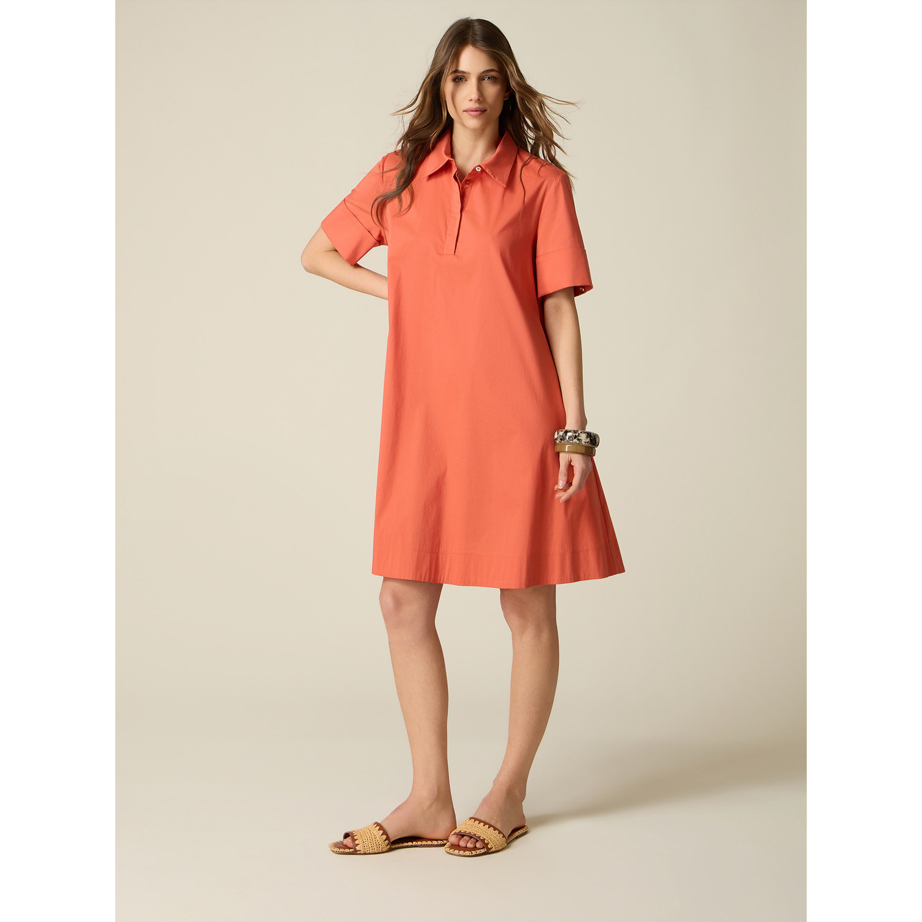 Oltre - Vestido camisero en popelín - Naranja sol