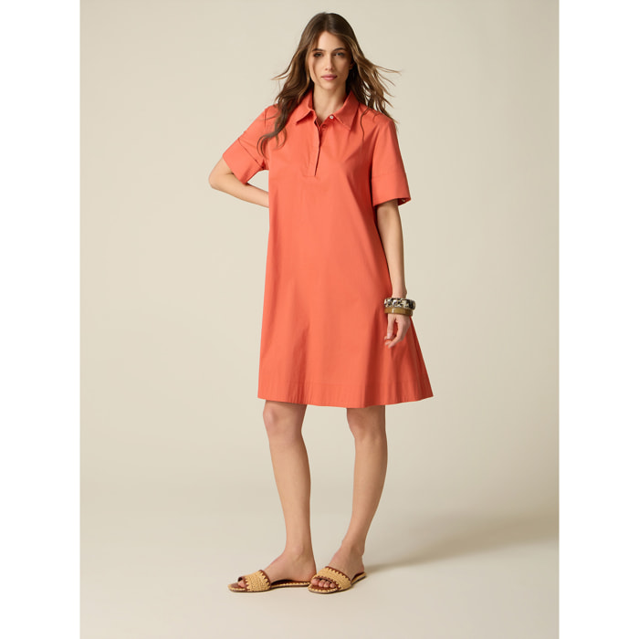 Oltre - Vestido camisero en popelín - Naranja sol