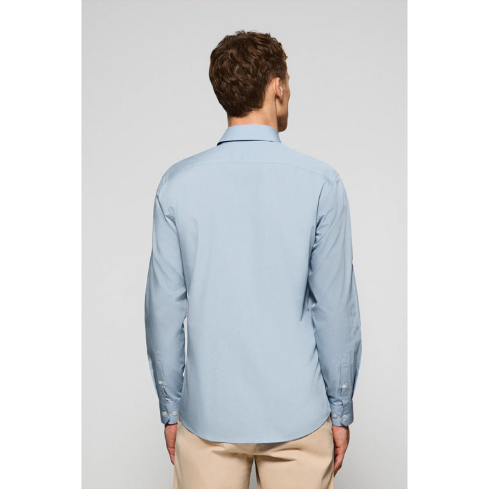 Camicia slim in popeline celeste con logo Rigby Go ricamato