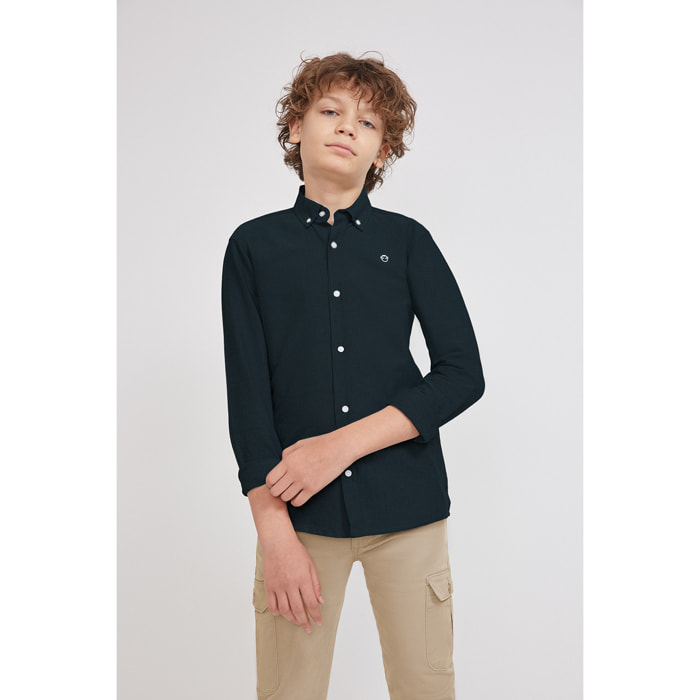 Polo Niño Manga Larga de Punto Camisa 100 % Algodón Color Blanco, Cuello Button-Down, Botones Frontales, Logo Bordado | Color: Marino | Street Monkey