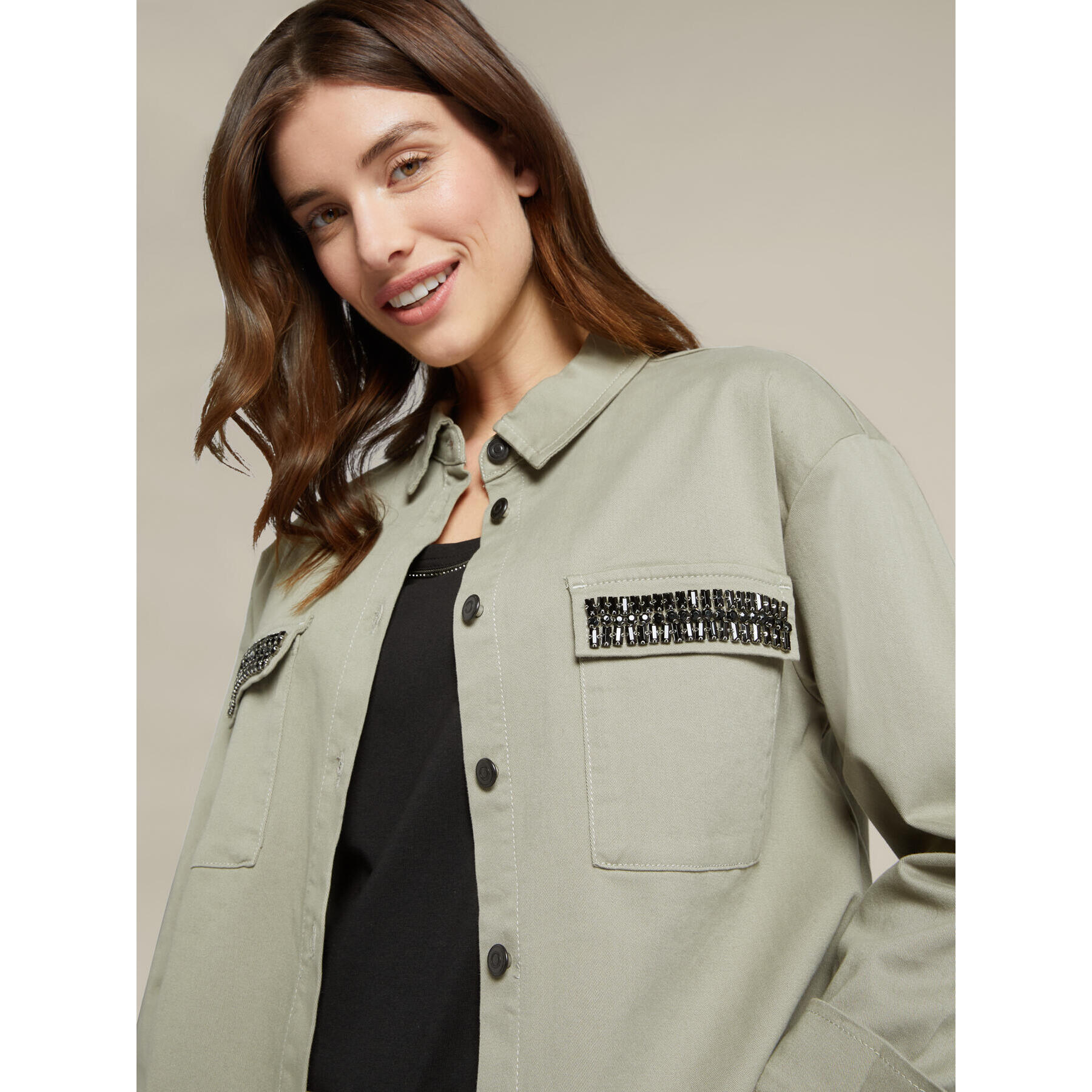 Elena Mirò - Camicia in cotone sostenibile con ricami - Verde chiaro