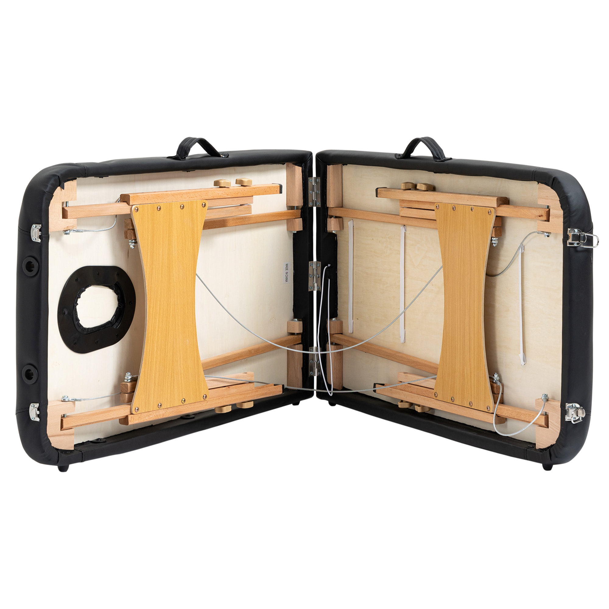 Table de massage pliante lit table de beauté 2 zones portable sac de tranport inclus hauteur réglable dim. 185L x 60l x 61-88H cm bois massif revêtement synthétique noir