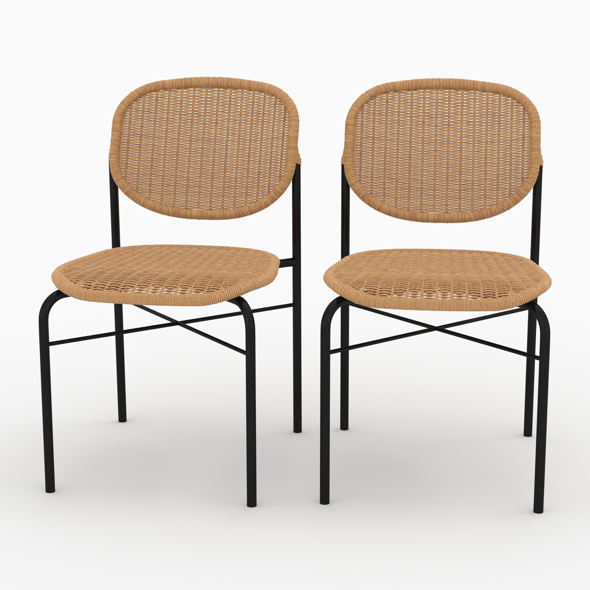 Lot de 2 chaises en résine tressée naturelle et pieds en métal - Messa